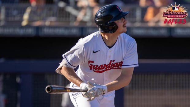 Kyle Manzardo hits a two-run home run in the 2023 Fall League.